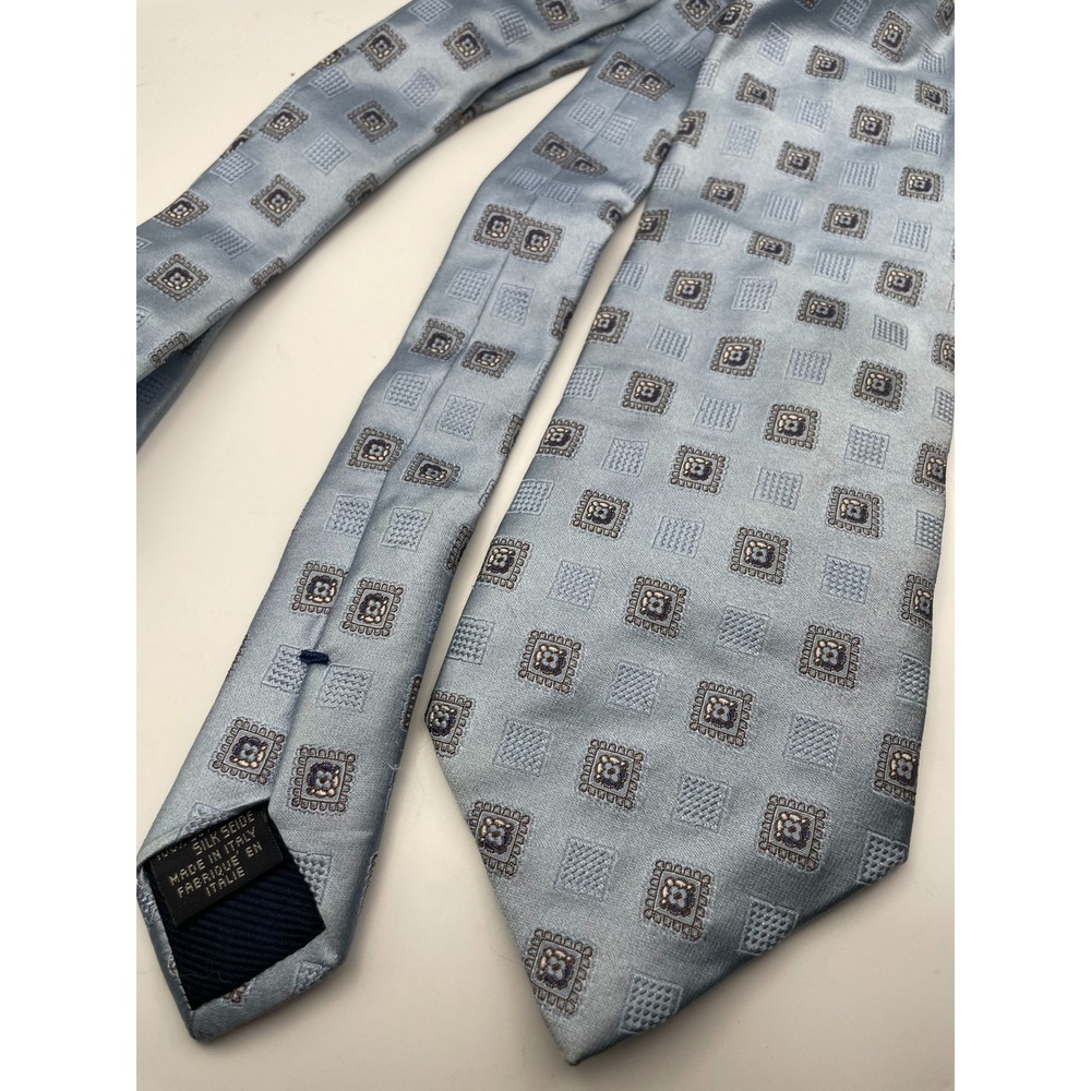 Canali Mens Light Blue Silk Geometric Medallion Tie Made in Italy 3.75in Width